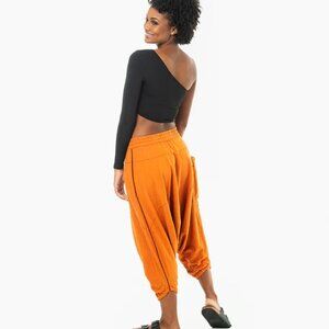 Buddha Pants O.G. Solid Harem Pants Orange Elastic Waist Pockets Womens Large